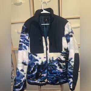 H&M Men’s Large Regular Fit Colorful Fleece Jacket with Blue and White Pattern